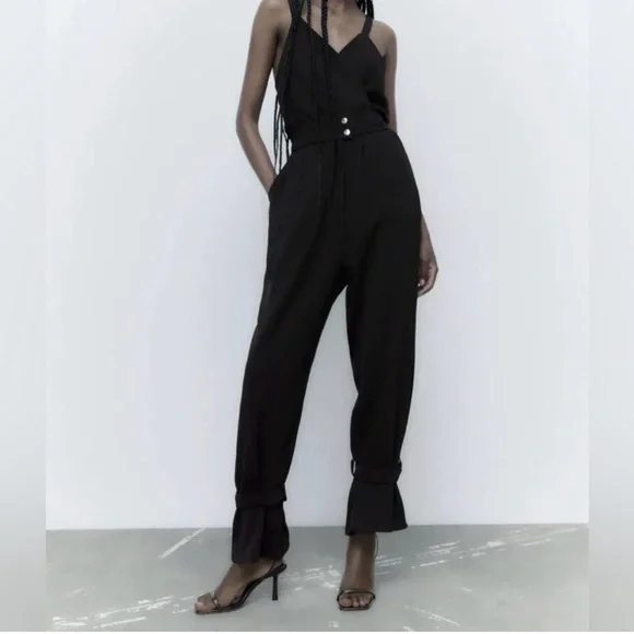 Zara cuffed ankle jumpsuit. Size medium. Black. EUC. - Picture 1 of 9